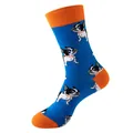Blue and orange cotton crew socks featuring cute cartoon French Bulldog puppy patterns - Kirby / One Size