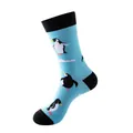 Light blue cotton socks with cute cartoon penguin pattern and black contrast details - Light Blue Penguin (219)