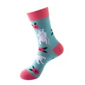 Mint green crew socks with polar bear and pink flower pattern in soft cotton blend - Mint Green Polar Bear (220)