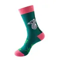 Cotton crew sock featuring a gray koala pattern with dark green and pink contrast panels - 223 / One Size