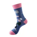 Blue crew socks with pink flamingo and green palm leaf patterns for men and women - Blue Flamingo (224)