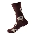 Dark brown crew socks with cute cartoon Pug patterns, premium cotton blend for couples - 119 / One Size