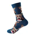Dark blue cotton blend socks featuring realistic bulldog dog patterns with ribbed cuffs - 120 / One Size