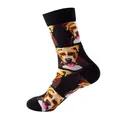 Black crew socks with bulldog dog face pattern and ribbed cuffs for men and women - Black Dog Head (121)