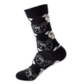 Mid-calf cotton socks featuring black color with white French Bulldog patterns and reinforced toe - Black Bulldog Head (122)