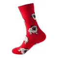 Red cotton crew socks featuring cute cartoon Pug dog prints for men and women - 124 / One Size