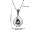 Collar de gota con gema púrpura y marco plateado calado con cadena de 50cm - Gota Piedra Preciosa Púrpura Hueca