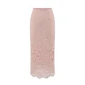 Elegant high-waist pale pink lace skirt with floral patterns and a wavy scallop hem - S / Pink