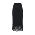 Elegant high waist black floral lace midi skirt with a sophisticated scalloped hemline - S / Black
