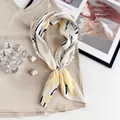 Floral pleated chiffon neck scarf with magnetic buckle in cream and yellow botanical print - Milk White