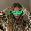 Green LED light-up glasses for parties and nightclubs worn by an Asian female model - Square / Green