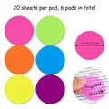 6-pack colorful 1.61-inch transparent round sticky notes for office and school supplies - Round / Fluorescent Multi-color