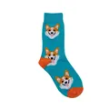 Chaussettes mi-hautes bleu lac avec talon orange et motifs de chiens Corgi - Corgi Bleu Lac
