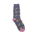 Chaussettes grises et roses avec motifs de chiens Corgis mignons et petits os blancs - Corgi Gris