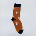 Chaussettes mi-mollet marron caramel avec motifs Corgi et détails noirs aux pieds - Corgi Marron et Noir