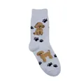 Chaussettes mi-hautes blanches avec chiens teddy marron et petits motifs de pattes - Chien Teddy Blanc