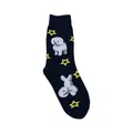 Chaussettes mi-mollet bleu foncé avec motifs de chiens blancs et d'étoiles jaunes - Caniche Blanc / 40-45