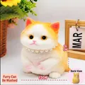 Orange and white plush cat squishy toy with pearl necklace, 14cm cute stress relief figure - Chubby Orange Cat (Large/With Accessories)