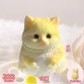 Washable 14cm yellow cat squeeze toy with soft fur texture and pearl necklace detail - Golden Shaded Cat (Large/With Accessories)