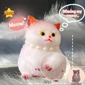 White realistic cat squeeze toy with pearl necklace, 8.5cm tall, washable plush texture - Misty Forest Cat (Small/With Accessories)