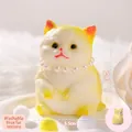 Yellow fluffy cat squishy toy with pearl necklace, washable flocked finish, 8.5cm height - Golden Shaded Fat Cat (approx. 130g) [baby/mother Grade] Includes [accessories] / Individual Packaging