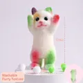 Colorful plush cat squishy toy with long washable flocking texture 12cm back view - Rainbow Cat With Raised Hands (approx. 130g) [baby And Mother Grade] Bouncy Soft Rubber To Squeeze / Individual Packaging