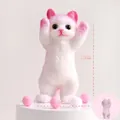 Washable plush white cat squishy toy for stress relief with dimensions 12cm by 6cm - Raise Your Hand Pink Cat (approx. 130g) [baby Grade] Bouncy Soft Rubber To Squeeze / Individual Packaging