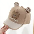 Gorra de sol ajustable para bebé en caqui con lindas orejas de oso 3D y parche - 6-18 Meses (44-48cm) / Oso Beige - Estilo Café