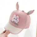 Gorra de béisbol para bebé rosa y beige con orejas de conejo 3D y parche de dibujos - 6-18 Meses (44-48cm) / Conejo Beige - Estilo Rosa