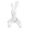 Detail shot of plush bunny face with embroidery and white corduroy texture - White Striped Bunny