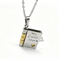 Silver and gold book-shaped pendant necklace with My Little Star engraving and heart detail - Little Star Daughter Style Silver Clasp Silver Chain