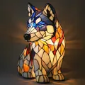 Λάμπα φιγούρα σκύλου Husky με πολύχρωμο φινίρισμα ρητίνης σε στυλ Tiffany - Βύσμα USB / Husky που Κάθεται