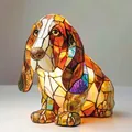 Lámpara de mesa colorida de perro Basset Hound en vidrio teñido estilo Tiffany arte - Enchufe USB / Lámpara de perro mágica M
