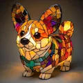 Lampada da tavolo a forma di Corgi colorata con design artistico in mosaico - Presa USB / Lampada Cane Magico Stile A