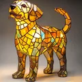 Scultura di cucciolo di Labrador in vetro colorato stile Tiffany con luce calda interna - Presa USB / Lampada a cane magico C
