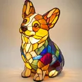 Lampada cane Corgi colorata in vetro colorato stile Tiffany per arredo interno - Presa USB / Lampada a cane magico D