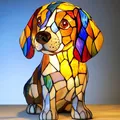 Lámpara de mesa de cachorro estilo Tiffany con vidrieras de resina de colores - Enchufe USB / Lámpara de perro mágico F