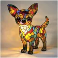 Lámpara de mesa de perro Chihuahua de vidrio de mosaico colorido estilo Tiffany - Enchufe USB / Lámpara de perro mágica P