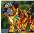 Lámpara bulldog de vidrio en mosaico de colores estilo Tiffany para el hogar - Enchufe USB / Lámpara de perro mágica R