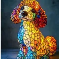 Lámpara caniche de mosaico colorido luz decorativa de resina para el hogar - Enchufe USB / Lámpara de perro mágica S