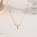Golden titanium steel necklace with three stars and a sparkling round zircon charm - Rhombus Zirconia (XKN0267)