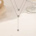 Double-layered silver titanium steel necklace with three sparkling clear crystals - 3-Stone Double Chain (XKN0275)