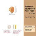 Simple round beech wood coat hook 5cm diameter with natural grain and mounting screws - Beech Wood Round Hook 5cm