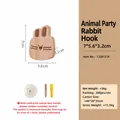Cute bunny-shaped solid wood wall hook with laser-etched face and mounting hardware - Animal Party Rabbit Hook