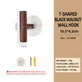 Black walnut wood T-shaped wall hook with mounting screws for doors and cabinets - T-Shape Walnut Wood Hook