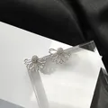 Elegant silver-tone geometric fan earrings with crystal accents and pearlescent finish - E2160-2