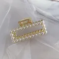 Pince à cheveux rectangulaire dorée ornée de deux rangées de perles blanches - Grande Perle Carrée