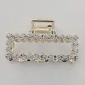 Pince à cheveux rectangulaire élégante en métal doré avec strass brillants pour femmes - Grand Strass Carré