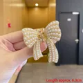 Pince à cheveux papillon dorée avec perles incrustées, longueur d'environ 6,3 cm - Nœud Perle Or (6.3cm)