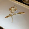 Pince à cheveux en forme de queue de poisson dorée avec strass et glands perles - Frange Perle Queue de Poisson